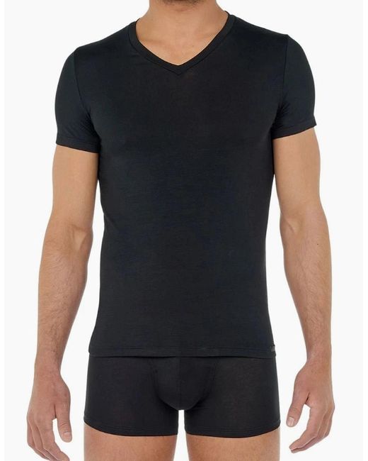 Hom Black Tencel Soft V-Neck T-Shirt for men