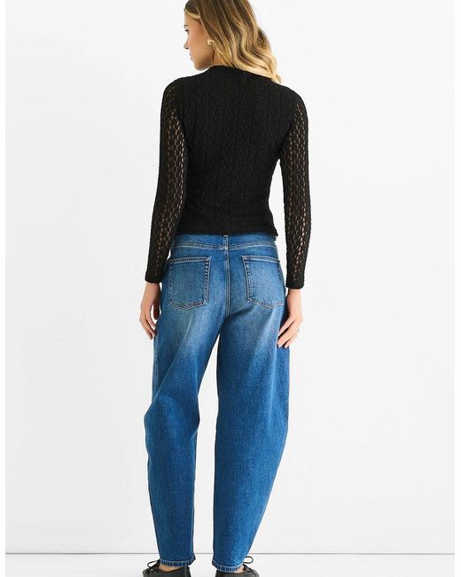 Gini London Blue High Neck Jersey Lace Long Sleeve Top