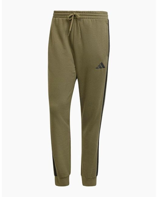 Adidas Green Fleece Tapered Cuff 3 Stripes Joggers for men