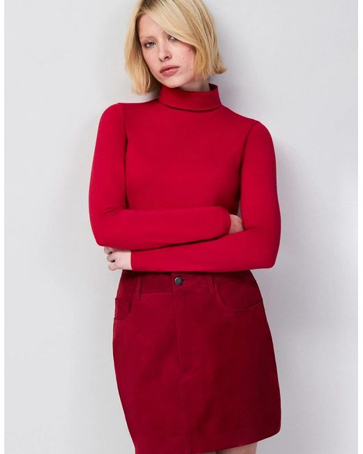 Ro&zo Red Cotton Blend Roll Neck Top