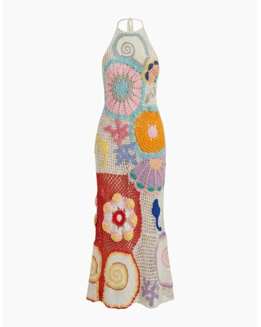 Oceanus White Kaia Crochet Coral Multi Maxi Dress