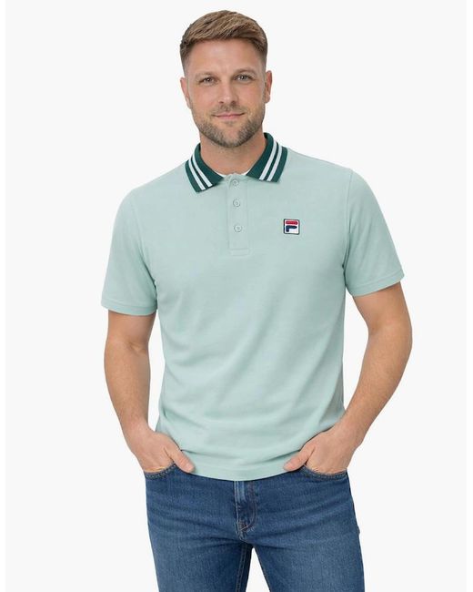 Fila Green Achille Heritage Contrast Collar Basic Polo Shirt Surf Spray for men