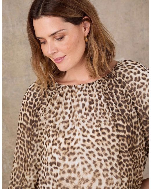 Live Unlimited London Brown Animal Print Blouson Sleeve Boho Blouse