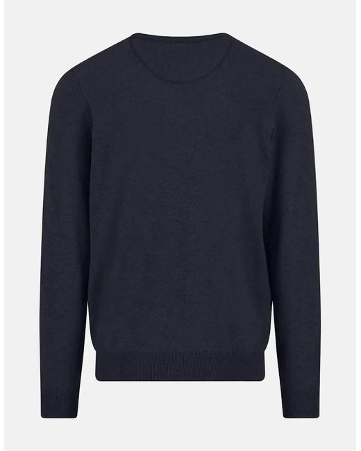 Fynch-Hatton Blue Merino Wool Cashmere Crewneck Knit for men