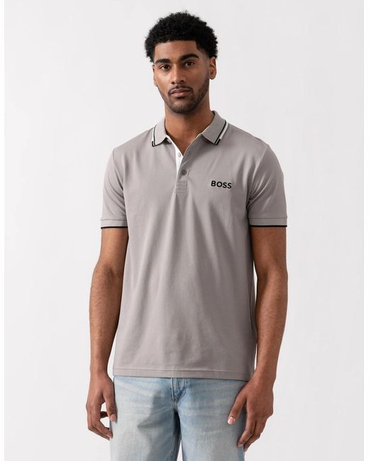 Boss Gray Boss Paddy Pro Cotton Blend Polo Shirt With Contrast Logos for men