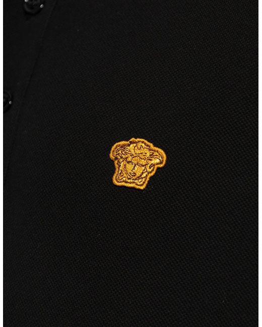Versace Black Medusa Embroidery Piquet Polo for men