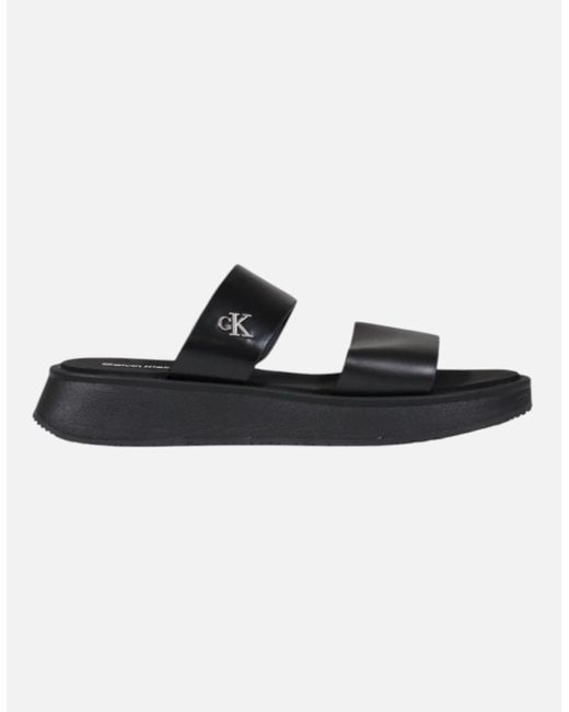 Calvin Klein Black Leather Slippers With Lining