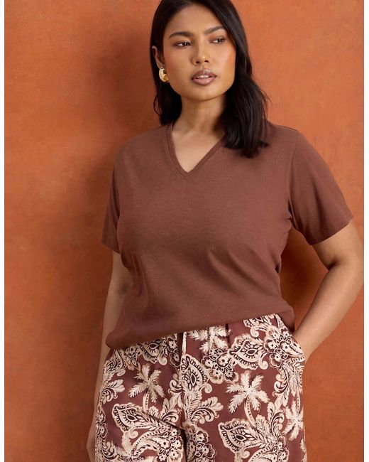 Live Unlimited London Brown Paisley Border Print Wide Leg Trousers