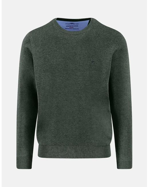 Fynch-Hatton Green Fine Knit Cotton Crewneck Dark Ivy for men