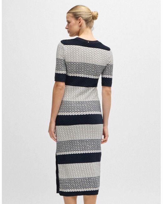 Boss White Etanah Structured-Stripe Dress