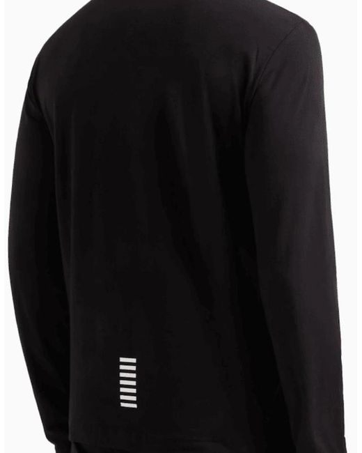 EA7 Black Long Sleeve Pique Cotton Polo Shirt for men