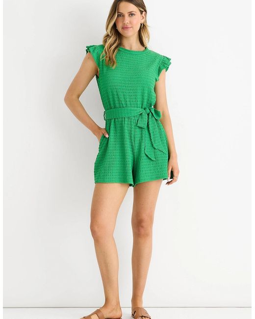Gini London Green Stretch Texture Frill Elasticated Waist Playsuit