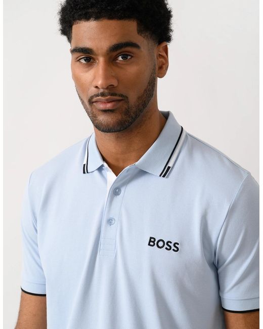 Boss Blue Boss Paddy Pro Cotton Blend Polo Shirt With Contrast Logos for men