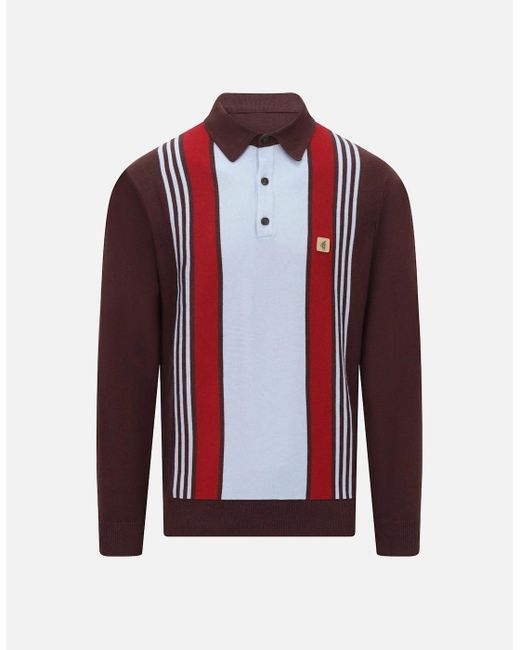 Gabicci Red Searle Long Sleeve Stripe Knit Polo for men