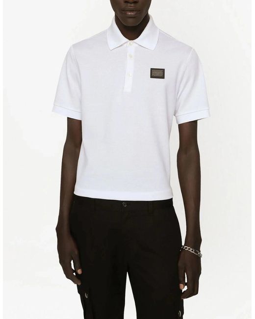 Dolce & Gabbana White Logo Polo Plaque Shirt for men