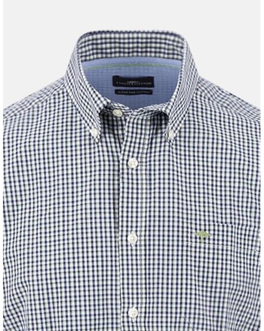 Fynch-Hatton Blue Seasonal Combi Check Short Sleeved Shirt Avocado for men