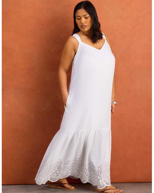 Live Unlimited London Pink Linen Blend Broderie Maxi Dress