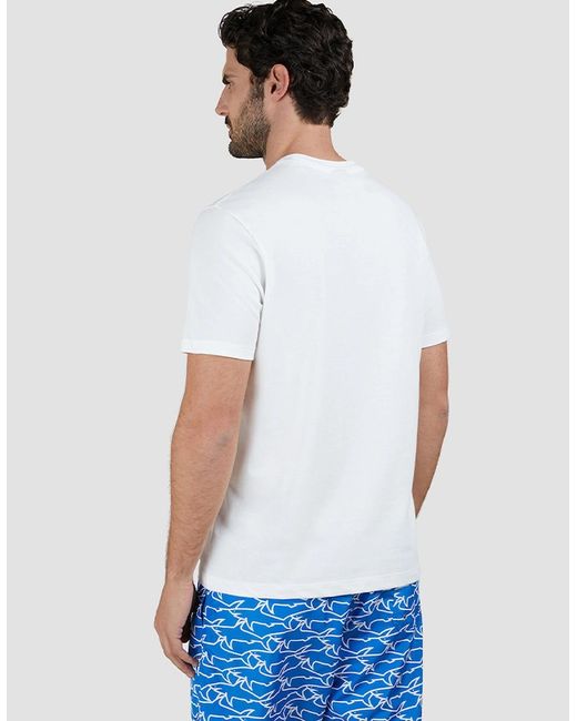 Paul & Shark White Cotton Jersey T-Shirt With Sharks Print for men