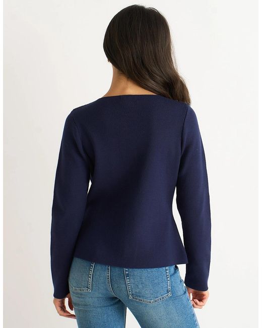 Gini London Blue Buttons Ribbed Knit Cardigan