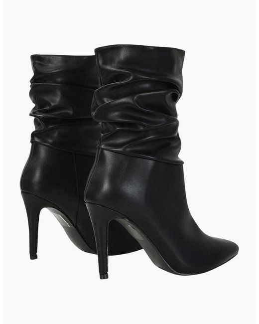 XY London Black Ladies Velma Ruched Pointed High Stiletto Heel Mid Boots