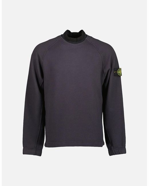 Stone Island Blue Organic Cotton Diagonal Fleece Sweatshirt for men