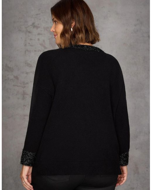 Live Unlimited London Black Sparkle Knit V Neck Jumper