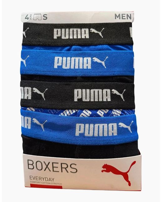 PUMA Blue 4-Pack Aop Logo Print Boxer Briefs for men