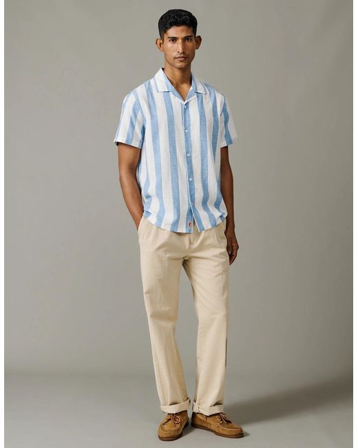 aubi Blue Abbey Cuban Collar Short Sleeved Shirt for men