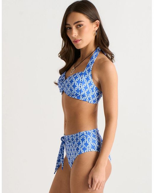 Gini London Blue Chain Print Twist Front Bikini Top