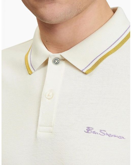 Ben Sherman White Signature Short Sleeve Pique Polo Shirt for men