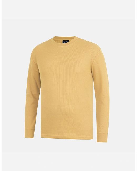 Fabric Yellow Waffle Crew Neck Long Sleeve T-Shirt for men