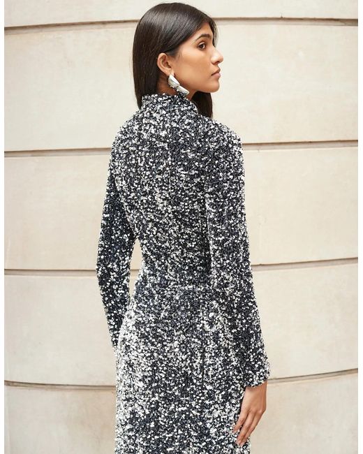 Ro&zo Gray Petite Astrid Long Sleeve Velvet Sequin Dress
