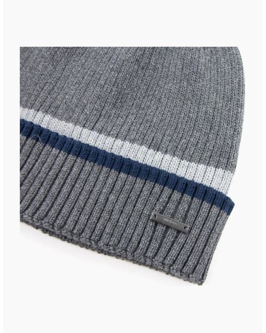 Boss Gray Ribbed Striped Beanie for men