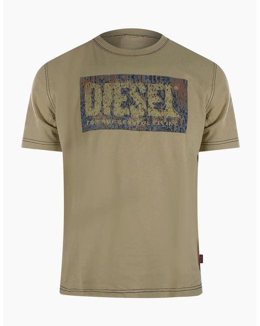 DIESEL Green Block Logos Pelican T-Shirts for men