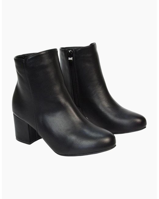 XY London Black Ladies Saffy Zip Mid Block Heel Ankle Boots