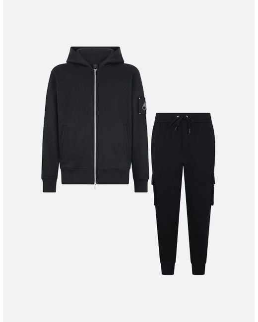 Moose Knuckles Black Hartfield Full Zip Hooded Cargo Tracksuit for men