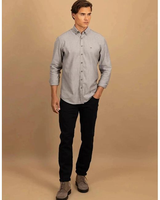 Fynch-Hatton Gray Herringbone Flannel Button Down Shirt Dark Chocolate for men
