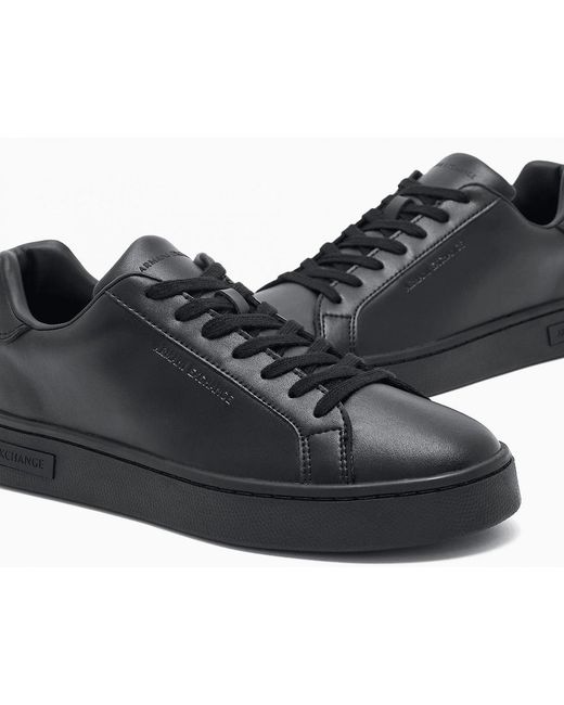 ARMANI EXCHANGE Black Leather Triple Sneaker Trainer for men