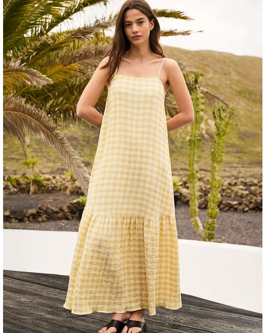 Ro&zo Yellow Petite Lemon- Cheesecloth Check Tiered Dress