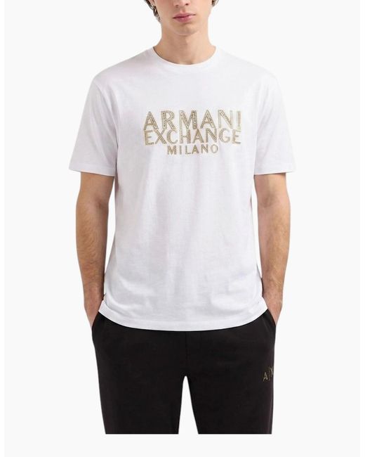 Armani White Exchange T-Shirts Milano Logo Top for men