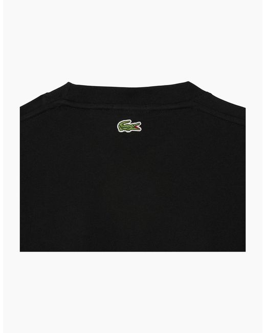 Lacoste Black T Shirts Th2739 Signature Print Classic Fit Crew Neck Summer Tee for men