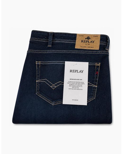 Replay Blue Grover Dark Stretch Straight Leg Jean 007 for men