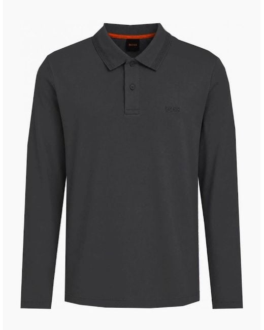 Boss Black Interlock Long Sleeved Polo Shirt for men