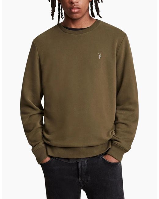 AllSaints Green All Saints Reven Sweatshirts Crew Neck Casual Cotton Pullover Winter Jumper for men