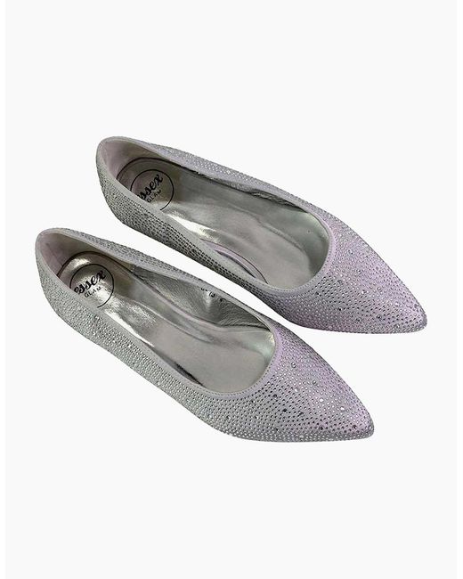 XY London White Ladies Marshall Rhinestone Pointed Flat Ballerina Flats