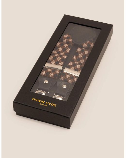 Oswin Hyde Black Chequered Clip On Braces for men
