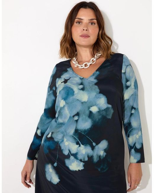 Live Unlimited London Gray Floral Print Long Sleeve Midaxi Dress