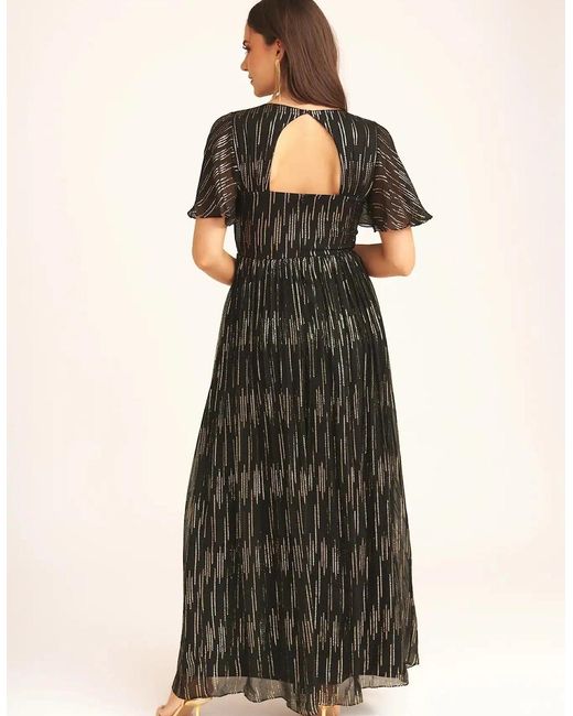 Gini London Black Stripe Foil Angel Sleeves Maxi Dress
