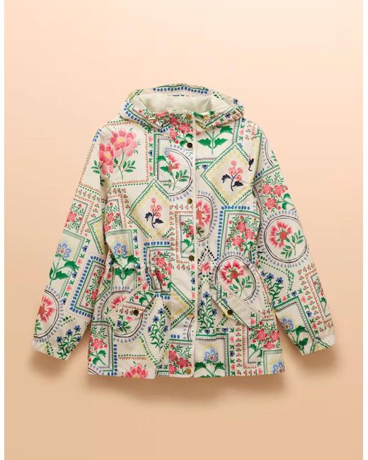 Joules Green Holt Tile Print Waterproof Packable Raincoat With Hood