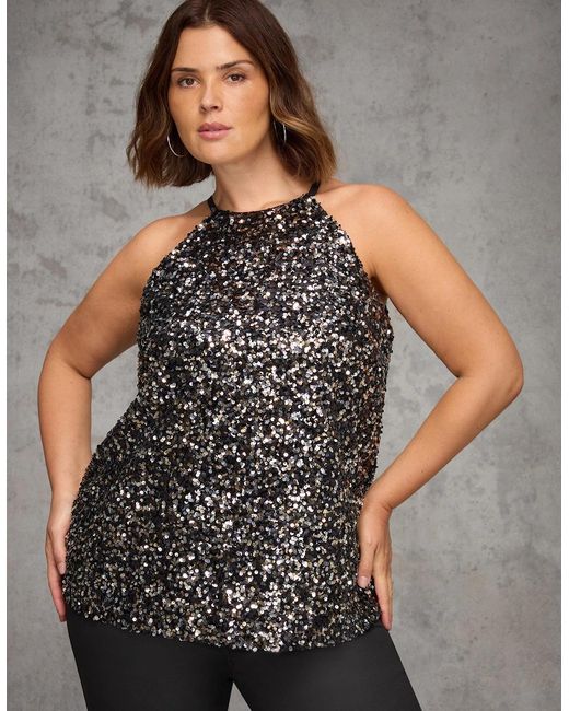 Live Unlimited London Gray Sequin Halterneck Top